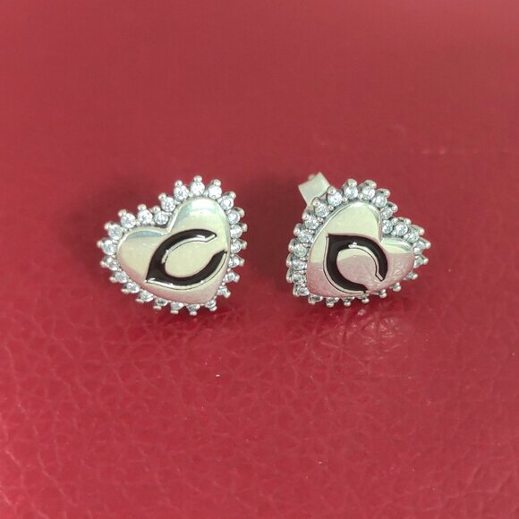Jewelry - Cincinnati Reds MLB Logo Stud Earring Heart Earring S925 Sterling Silver